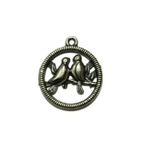 Zawieszka metalowa Charms ScrapBerry's Ptaki w Okręgu Srebro, 20mm